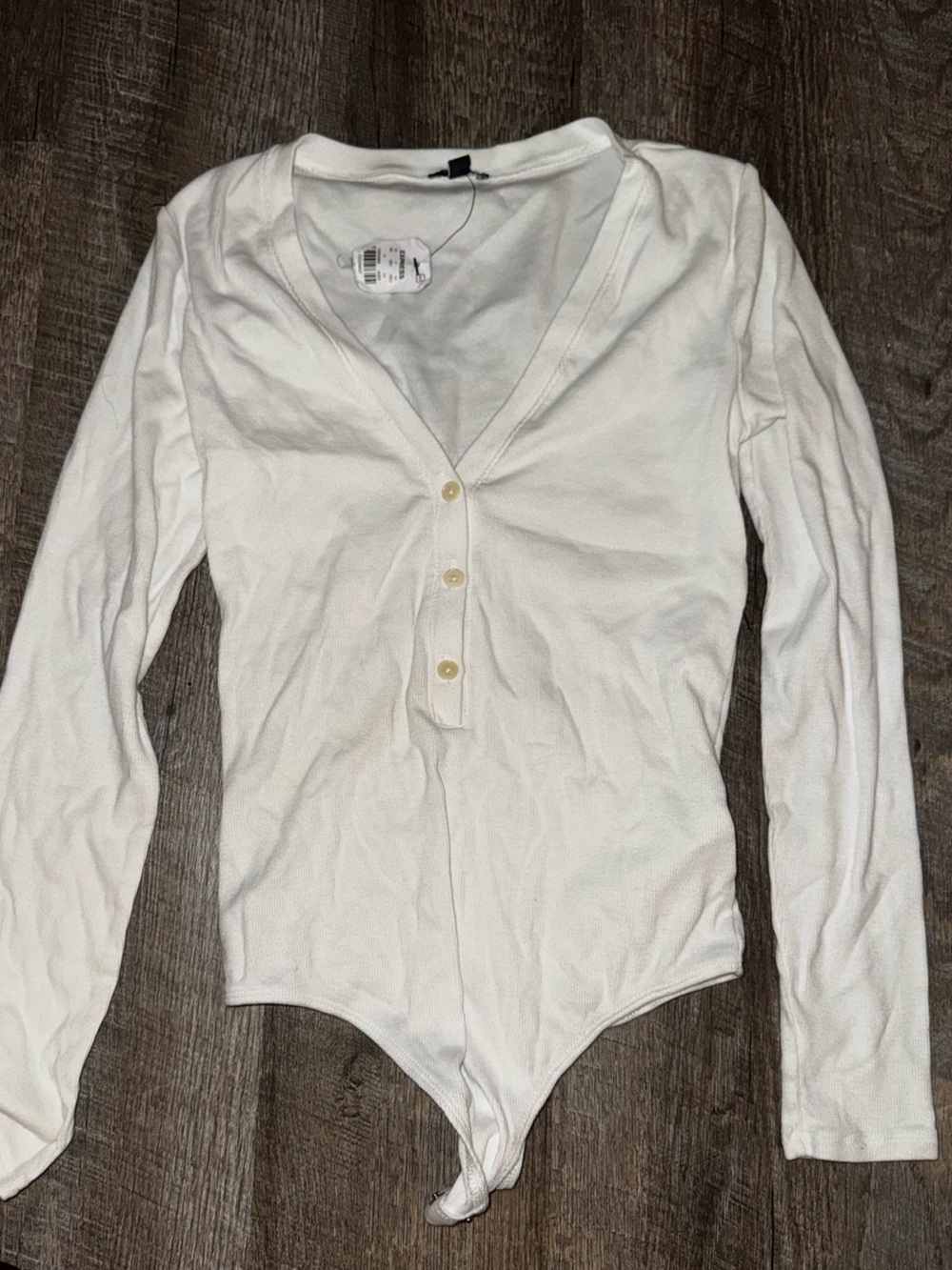 Express White Long-Sleeve Ribbed Henley Bodysuit